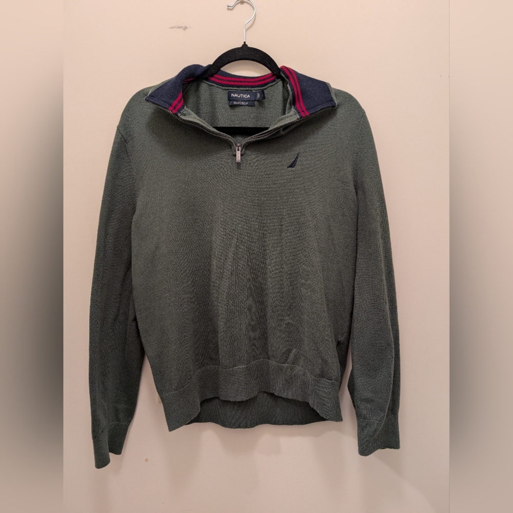 Nautica Navtech Green Quarter Zip Knit Pullover Sweater